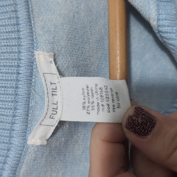 Full Tilt Soft Knit Crop Top Baby Blue Mushroom Print size XL Juniors - Picture 3 of 7